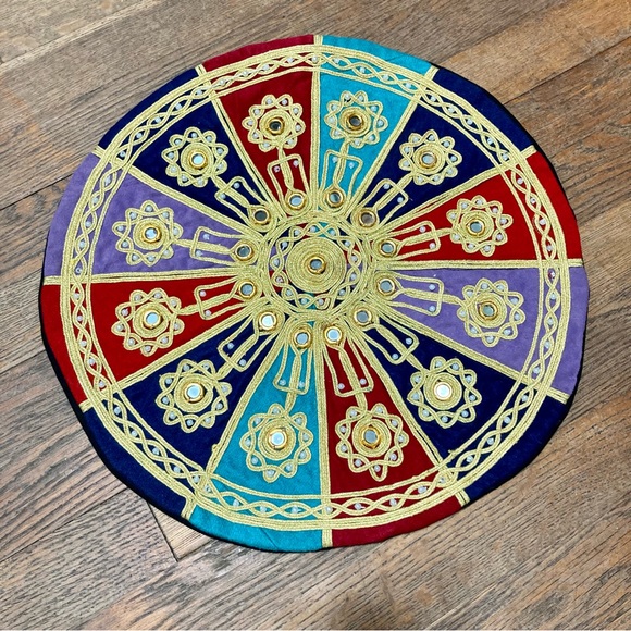 BOHEMIAN Indian Velvet Round Embroidered Decorative Round Pillow Cover 15.5” - Picture 14 of 16